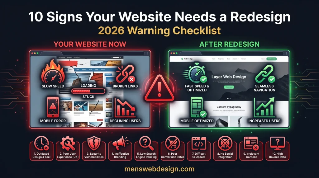 10 signs your website needs a redesign in 2026 — warning signs checklist for business owners