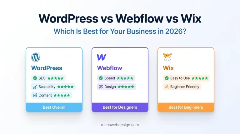 WordPress vs Webflow vs Wix comparison 2026 — which website platform is best for your business